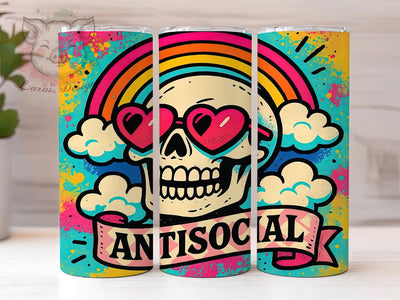 Anti Social Skeleton 20oz Tumbler, Anti Social Wrap, Funny Sublimation Design, Sarcastic Quote PNG, Skeleton Humor Tumbler, 20oz Tumbler Sublimation Lara' s Designs 