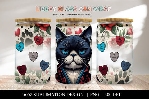Anti Valentine Cat Libbey Glass Can Wrap Sublimation Design Sublimation BijouBay 