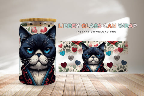 Anti Valentine Cat Libbey Glass Can Wrap Sublimation Design Sublimation BijouBay 