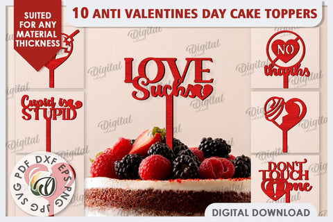 Anti Valentines Day Cake Toppers Laser Cut Bundle. Love SVG SVG Evgenyia Guschina 