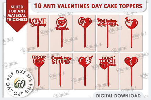 Anti Valentines Day Cake Toppers Laser Cut Bundle. Love SVG SVG Evgenyia Guschina 