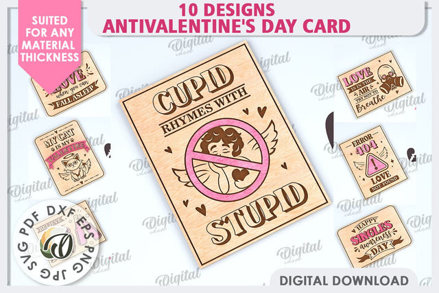 Anti Valentine's Day Cards Laser Cut Bundle. Greeting Cards SVG Evgenyia Guschina 