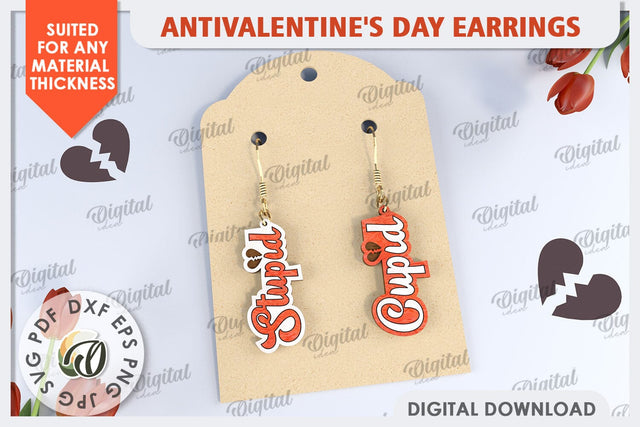 Anti Valentine's Day Earrings Laser Cut. Dangle Earrings SVG SVG Evgenyia Guschina 