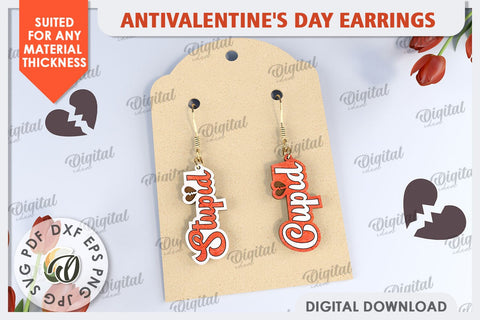 Anti Valentine's Day Earrings Laser Cut. Dangle Earrings SVG SVG Evgenyia Guschina 