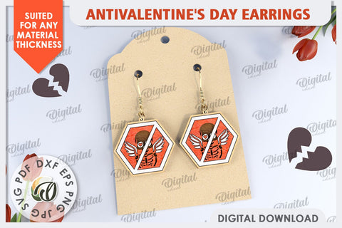 Anti Valentine's Day Earrings Laser Cut. Dangle Earrings SVG SVG Evgenyia Guschina 