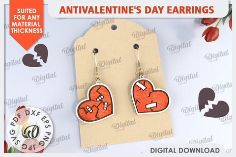 Anti Valentine's Day Earrings Laser Cut. Dangle Earrings SVG SVG Evgenyia Guschina 