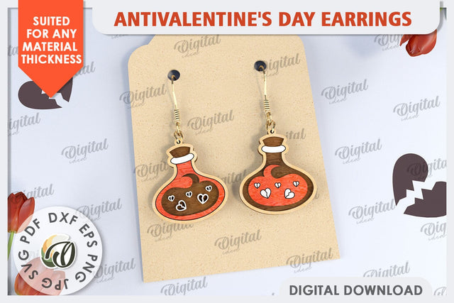 Anti Valentine's Day Earrings Laser Cut. Dangle Earrings SVG SVG Evgenyia Guschina 