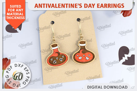 Anti Valentine's Day Earrings Laser Cut. Dangle Earrings SVG SVG Evgenyia Guschina 