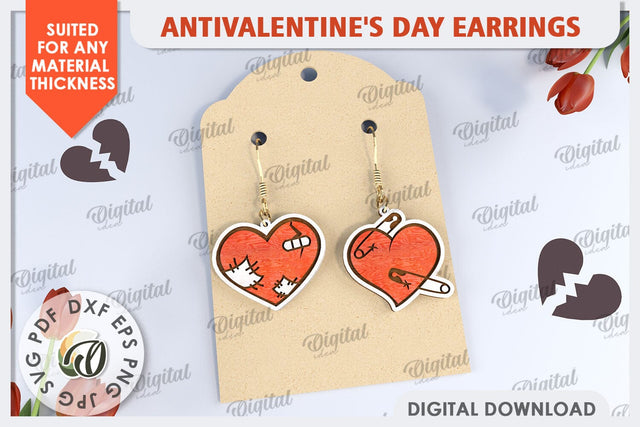 Anti Valentine's Day Earrings Laser Cut. Dangle Earrings SVG SVG Evgenyia Guschina 