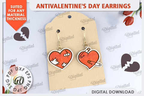 Anti Valentine's Day Earrings Laser Cut. Dangle Earrings SVG SVG Evgenyia Guschina 