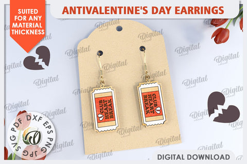 Anti Valentine's Day Earrings Laser Cut. Dangle Earrings SVG SVG Evgenyia Guschina 