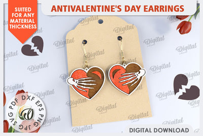 Anti Valentine's Day Earrings Laser Cut. Dangle Earrings SVG SVG Evgenyia Guschina 