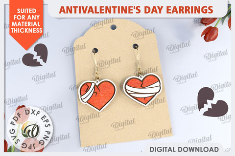 Anti Valentine's Day Earrings Laser Cut. Dangle Earrings SVG SVG Evgenyia Guschina 