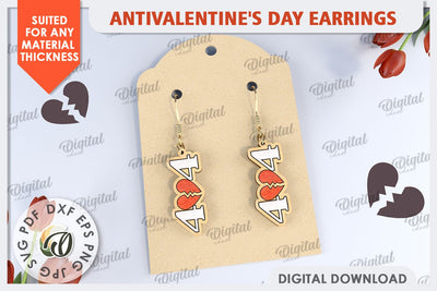 Anti Valentine's Day Earrings Laser Cut. Dangle Earrings SVG SVG Evgenyia Guschina 