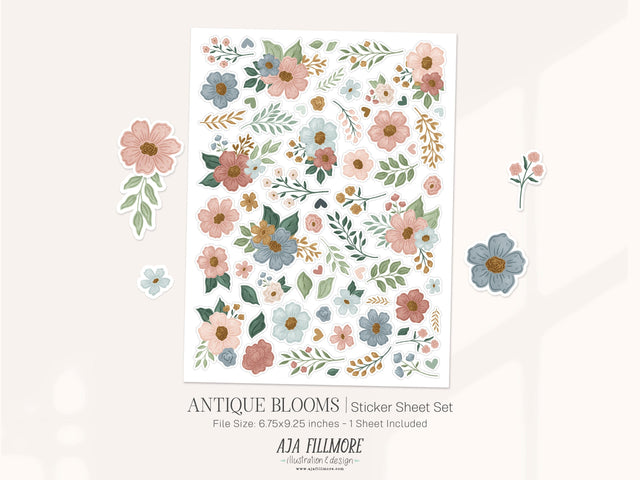 Antique Blooms Floral Sticker Sheet SVG Aja Nicole Designs 