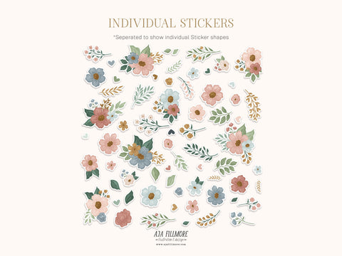 Antique Blooms Floral Sticker Sheet SVG Aja Nicole Designs 