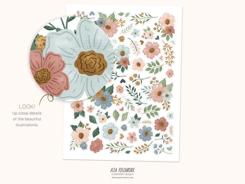 Antique Blooms Floral Sticker Sheet SVG Aja Nicole Designs 