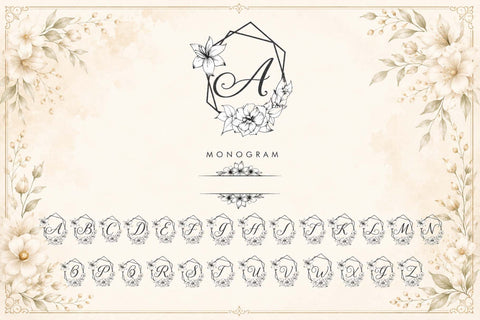 Antique Blossom Monogram Font Prasetya Letter 