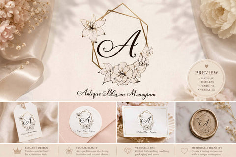 Antique Blossom Monogram Font Prasetya Letter 
