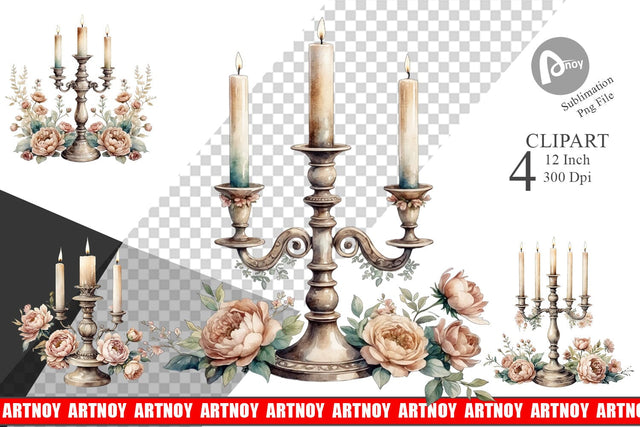 Antique Candlestick Clipart Sublimation artnoy 