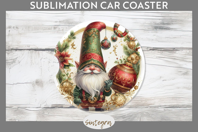 Antique Christmas Gnome v1 Car Coaster Sublimation Sublimation Sintegra 