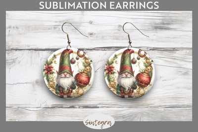 Antique Christmas Gnome v1 Round Earrings Sublimation Sublimation Sintegra 