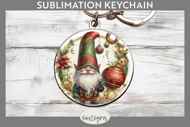Antique Christmas Gnome v1 Round Keychain Sublimation Sublimation Sintegra 