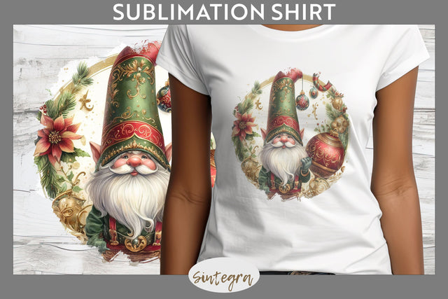 Antique Christmas Gnome v1 T-shirt Sublimation Sublimation Sintegra 
