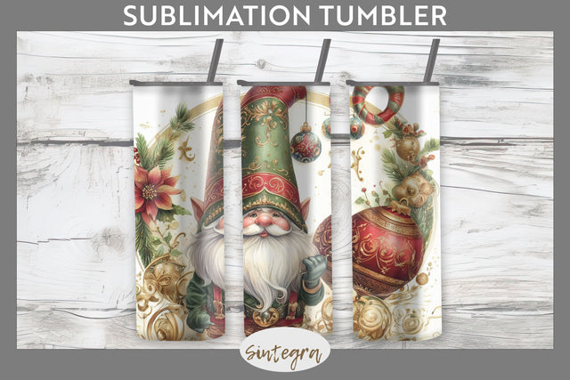 Antique Christmas Gnome v1 Tumbler Sublimation 20 oz Skinny Sublimation Sintegra 