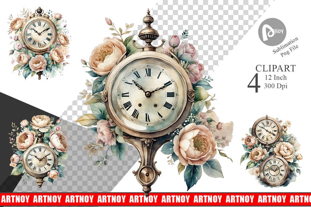Antique Clock Clipart Sublimation artnoy 