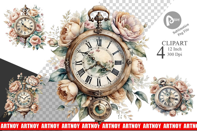 Antique Clock Clipart Sublimation artnoy 