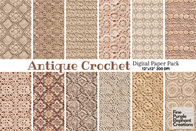 Antique Crochet | Granny Squares Afghan Stitched Fabric Texture Digital Pattern Fine Purple Elephant Creations 