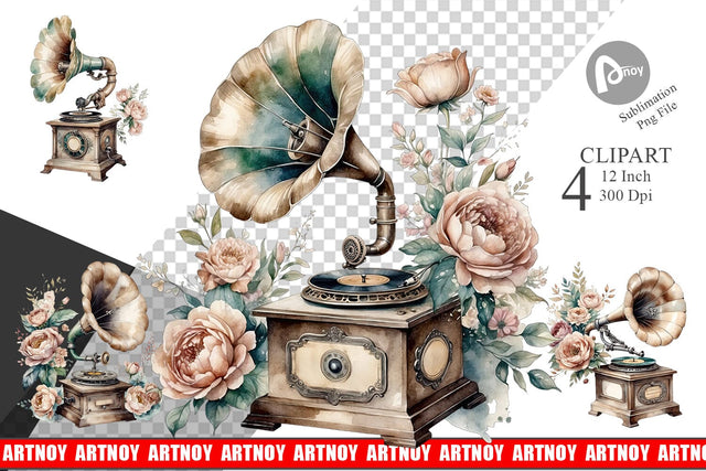 Antique Gramophone Clipart Sublimation artnoy 
