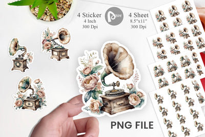 Antique Gramophone Sticker Sublimation artnoy 