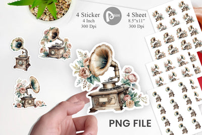 Antique Gramophone Sticker Sublimation artnoy 