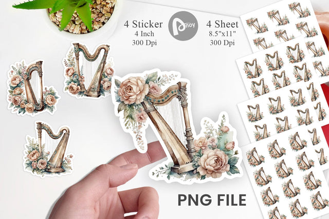 Antique Harp Sticker Sublimation artnoy 