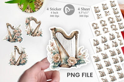 Antique Harp Sticker Sublimation artnoy 