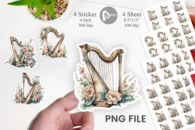Antique Harp Sticker Sublimation artnoy 