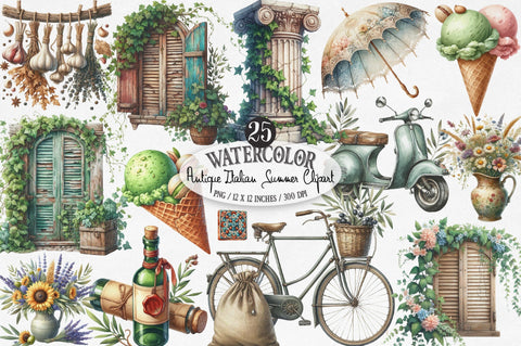 Antique Italian Summer Clipart Sublimation SVGista 