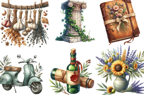 Antique Italian Summer Clipart Sublimation SVGista 