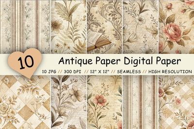 Antique Paper Digital Paper Pack, Vintage Floral Seamless Textures, Scrapbooking & Printable Crafts Digital Pattern FloridPrintables 