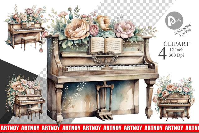 Antique Piano Clipart Sublimation artnoy 