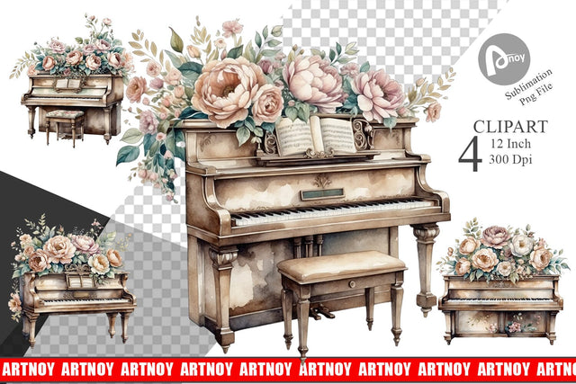 Antique Piano Clipart Sublimation artnoy 
