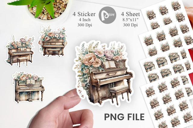 Antique Piano Sticker Sublimation artnoy 
