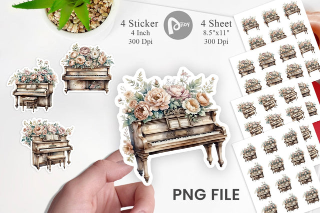 Antique Piano Sticker Sublimation artnoy 