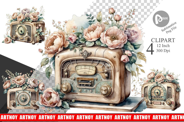 Antique Radio Clipart Sublimation artnoy 