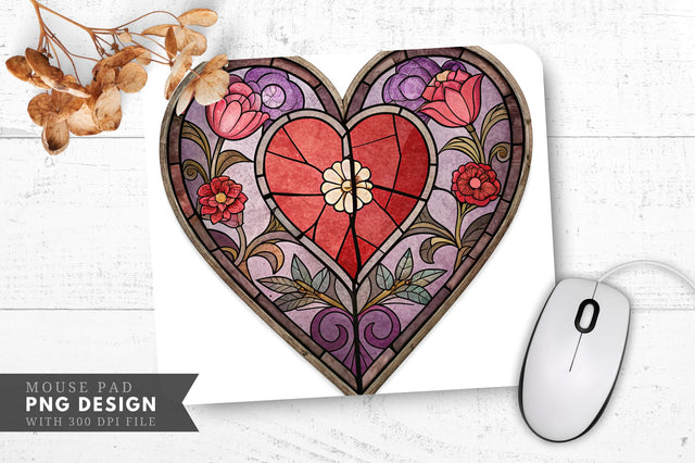 Antique Stained Glass Heart Mouse Pad PNG Design Sublimation Regulrcrative 