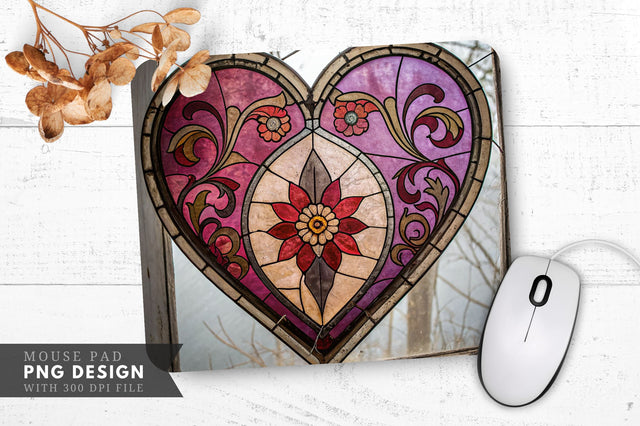 Antique Stained Glass Heart Mouse Pad PNG Design Sublimation Regulrcrative 