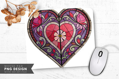 Antique Stained Glass Heart Mouse Pad PNG Design Sublimation Regulrcrative 