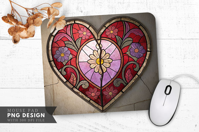 Antique Stained Glass Heart Mouse Pad PNG Design Sublimation Regulrcrative 